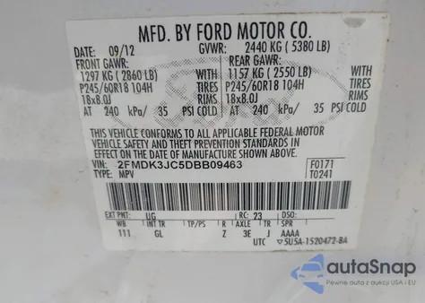 2013 Ford Edge Sel z USA, uszkodzony, nr VIN 2FMDK3JC5DBB09463